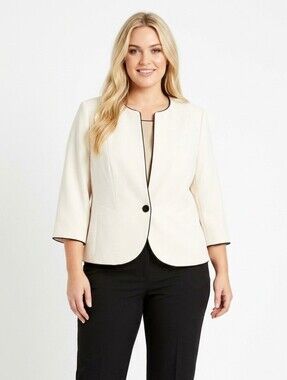 Size 18 Jacques Vert Cream Single-Button Blazer with Black Trim